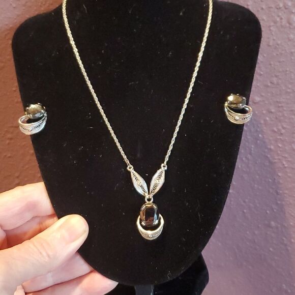 Vintage Sorento Sterling Silver Hematite Stone Necklace and Earrings! NWOT! - Picture 3 of 12